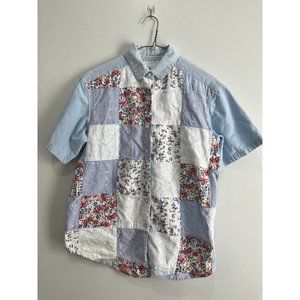 Vintage 90's Cottage Core Medium Patchwork Short Sleeve Button Up